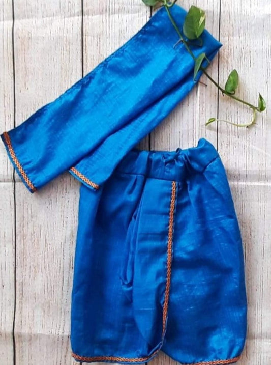 Royal Blue Butter Silk Dhoti and Upavastra Kanha Set Set includes Butter Silk dhoti and Upvastra. It's the perfect outfit for your baby's naming ceremony,naamkaran,annaprashan ceremony.Traditional dress for Noolukettu Ceremony,Pachavi Puja,cradle ceremony,Rice Ceremony,Chatti Puja etc. Apt gifting idea