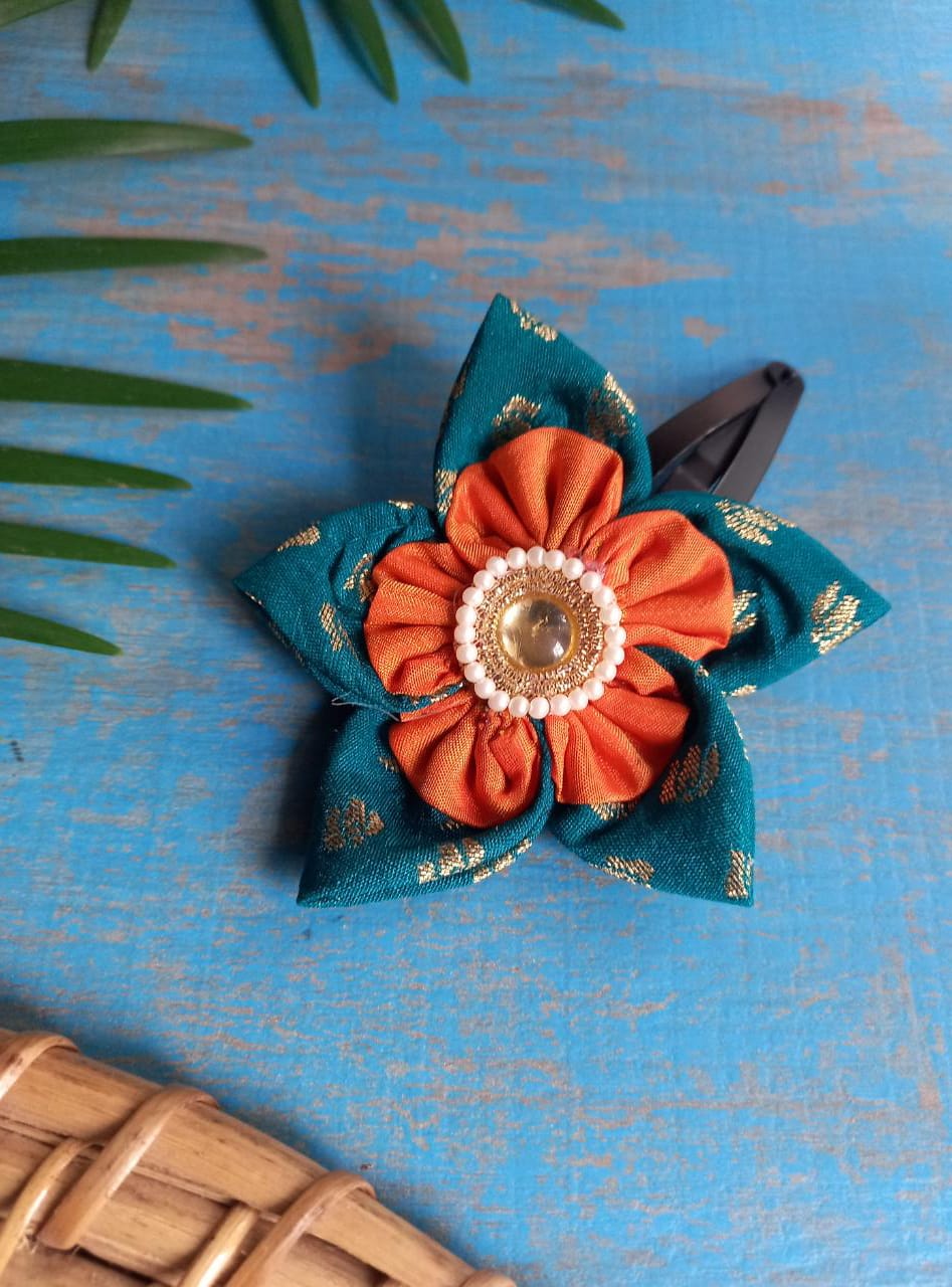 Accessories gifts fancy traditional ethnic hair accessories for kids trendy handmade hair clip fabric hair accessories hair band head band brocade handcrafted hair pin hair accessory tic-tac clips matching assorted mix n match pearl multicolour metal golden bow rubber band      