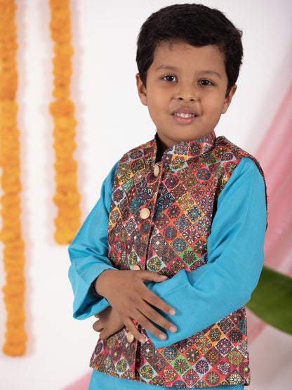 digital printed traditional ethnic brocade printed silk cotton kurta pyjama salwar suit pajama churidar set sherwani jacket for baby boy kids 