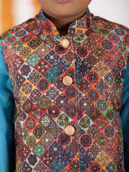 digital printed traditional ethnic brocade printed silk cotton kurta pyjama salwar suit pajama churidar set sherwani jacket for baby boy kids 